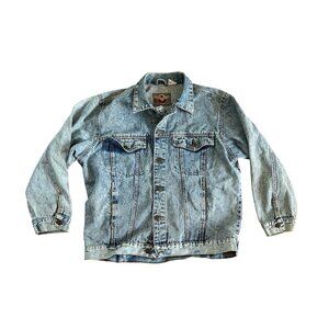 VTG Aviation USA‎ Demim Jean Jacket Men's L Acid Wash Denim Y2K Button Up